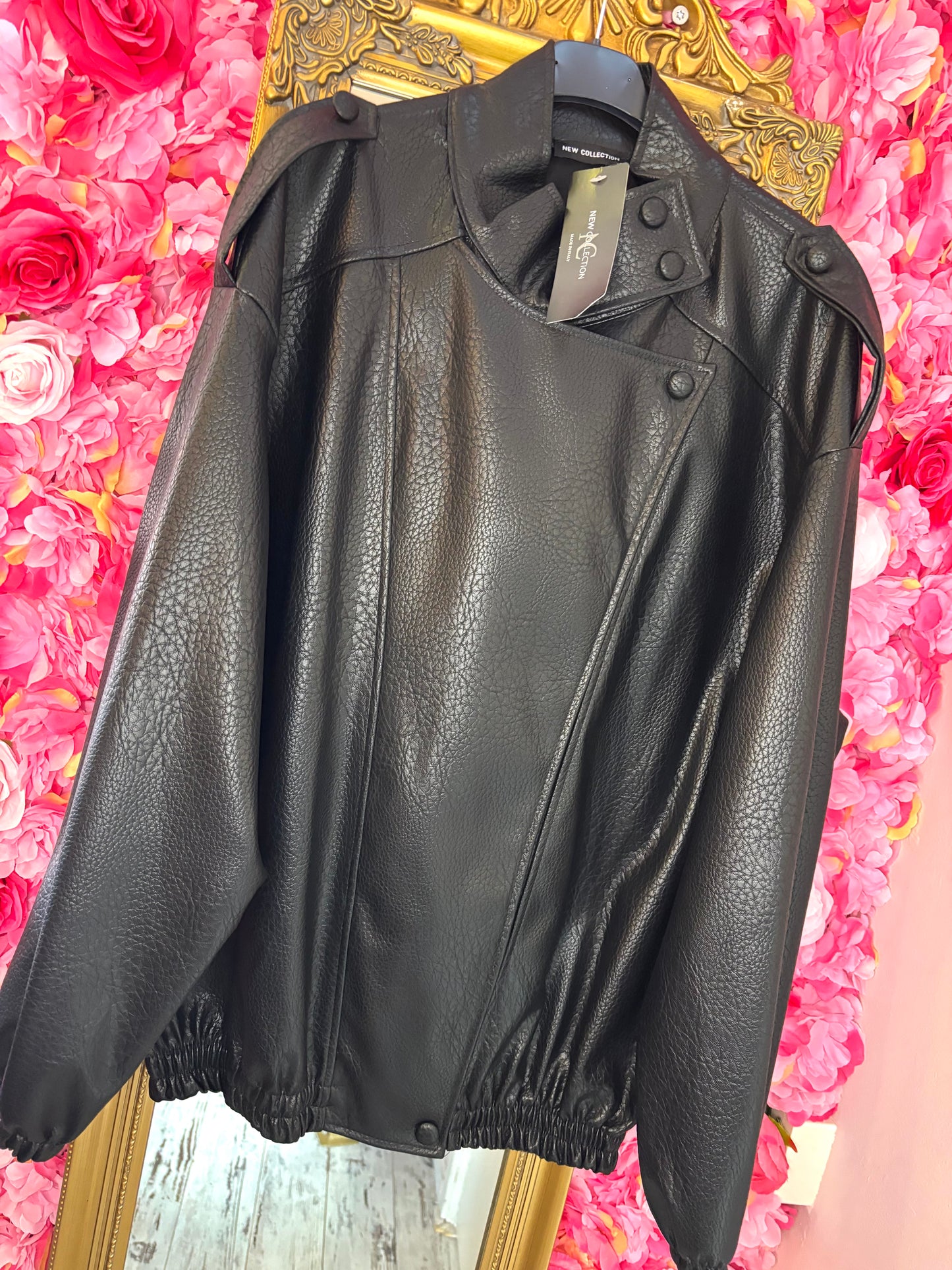 Jacket Leather Look Zwart Plus Size tot maat 48