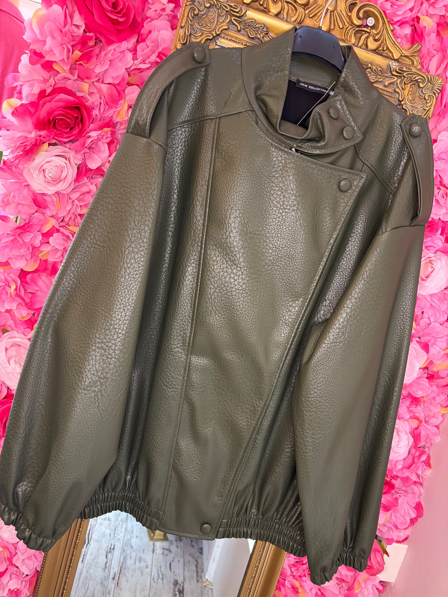 Jacket Leather Look Leger Groen Plus Size tot maat 48