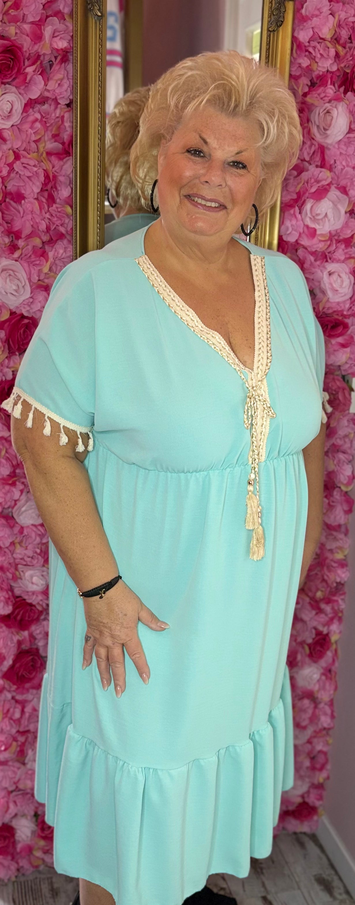 Lange Jurk Boho Mint Maat 48 t/m 54