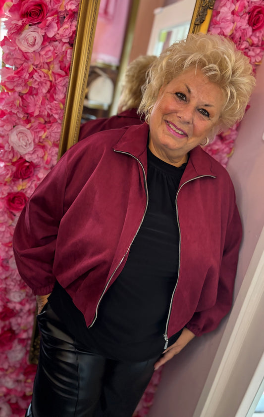 Bomber Suedine Bordeaux Plus Size Maat 48 t/m 52-54