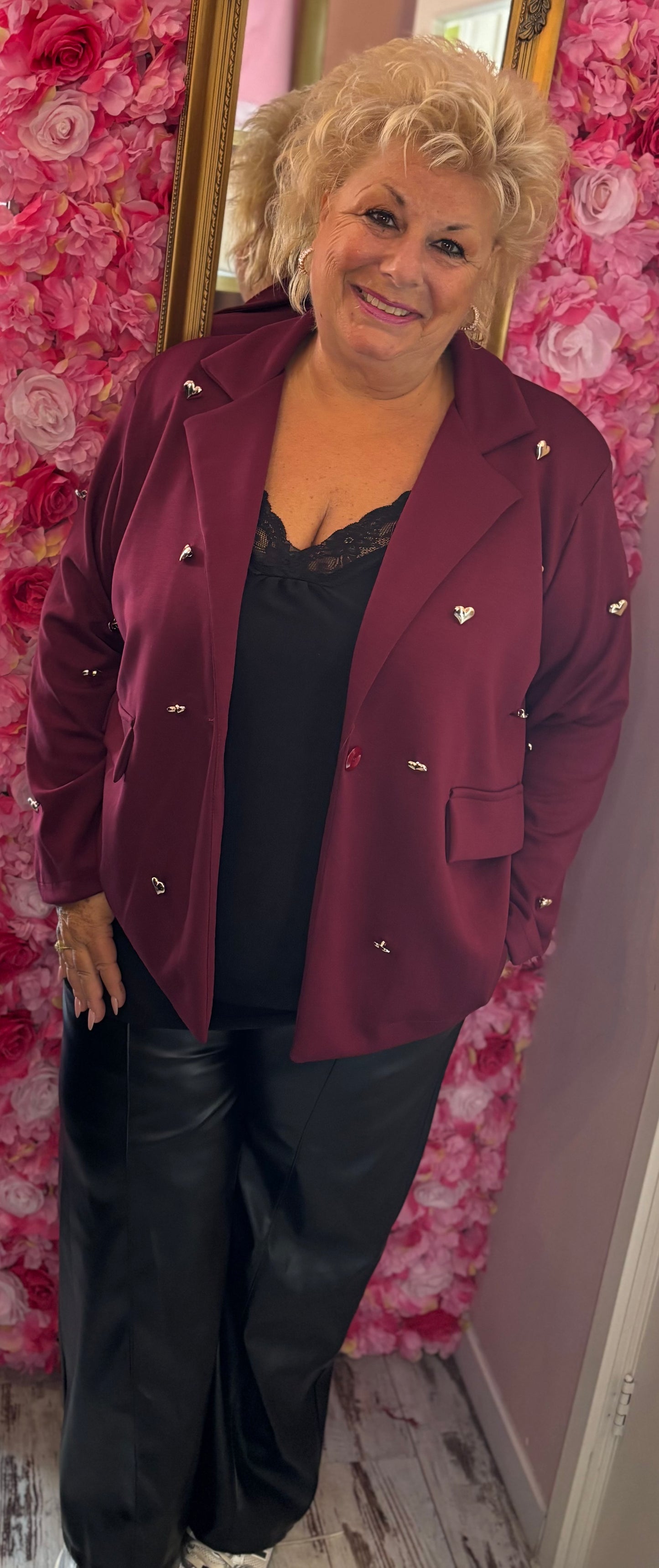 Broek Straight Leather Look Zwart Plus Size Maat 46 t/m 52
