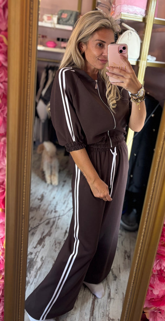 Comfy Set Stripe Bruin-Wit tot maat 42-44