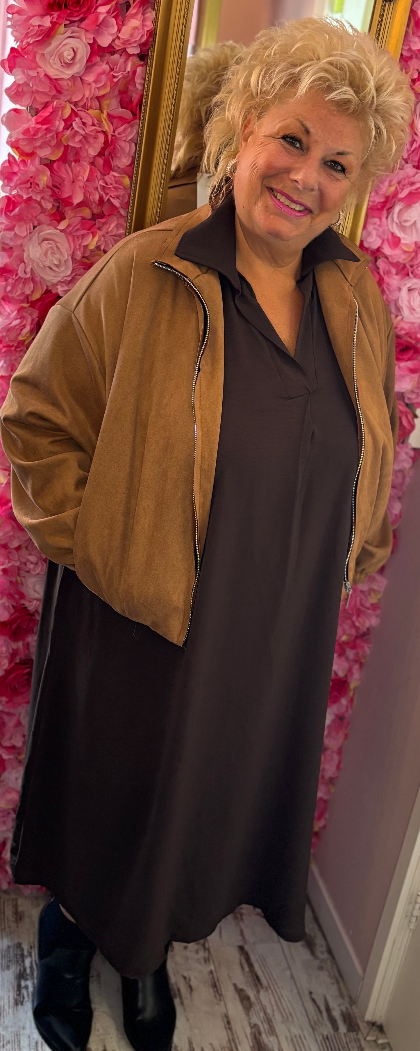 Bomber Suedine Camel Plus Size Maat 48 t/m 52-54