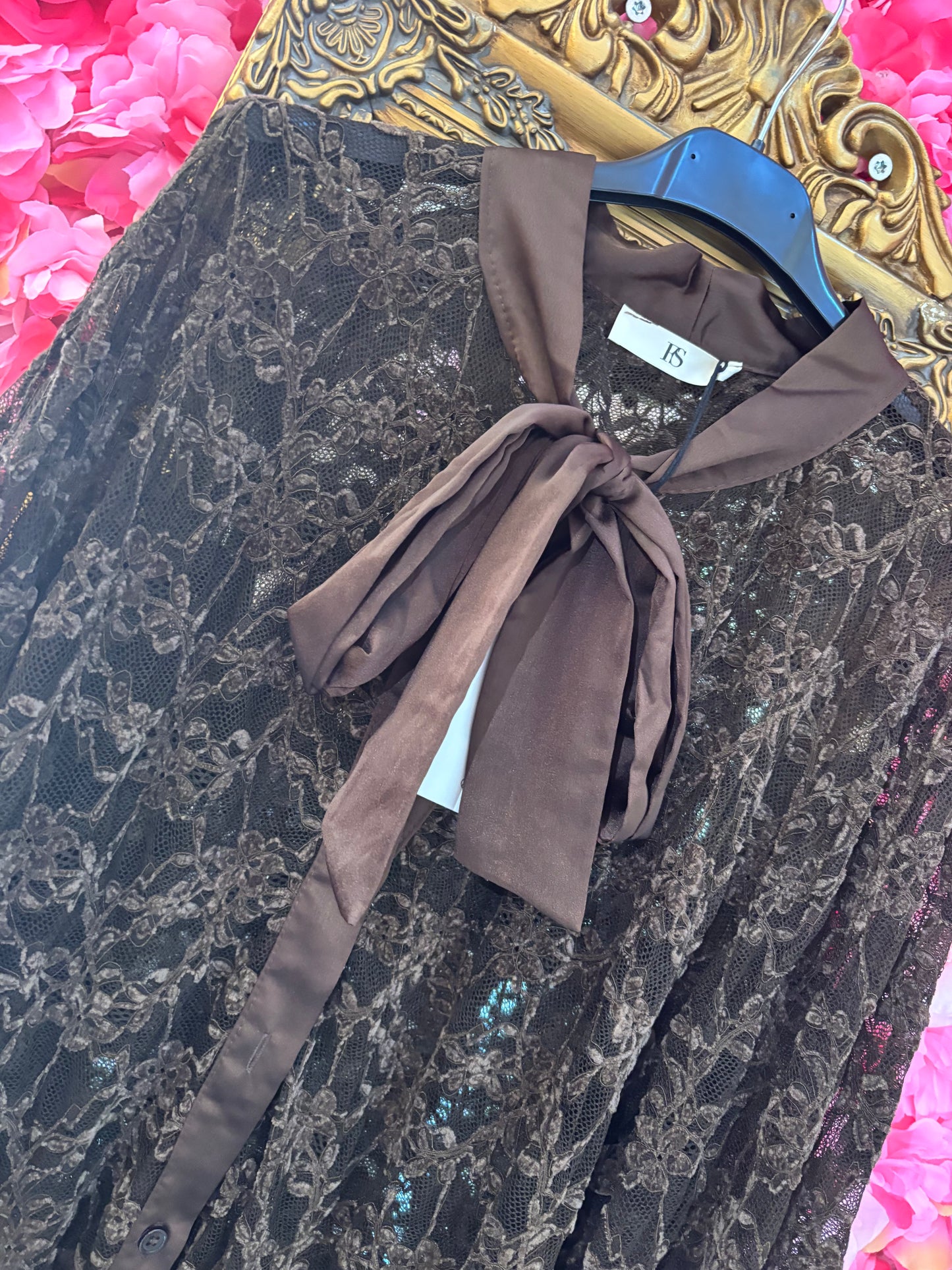 Blouse Romantic Lace Bruin Plus Size Maat 46 t/m 52
