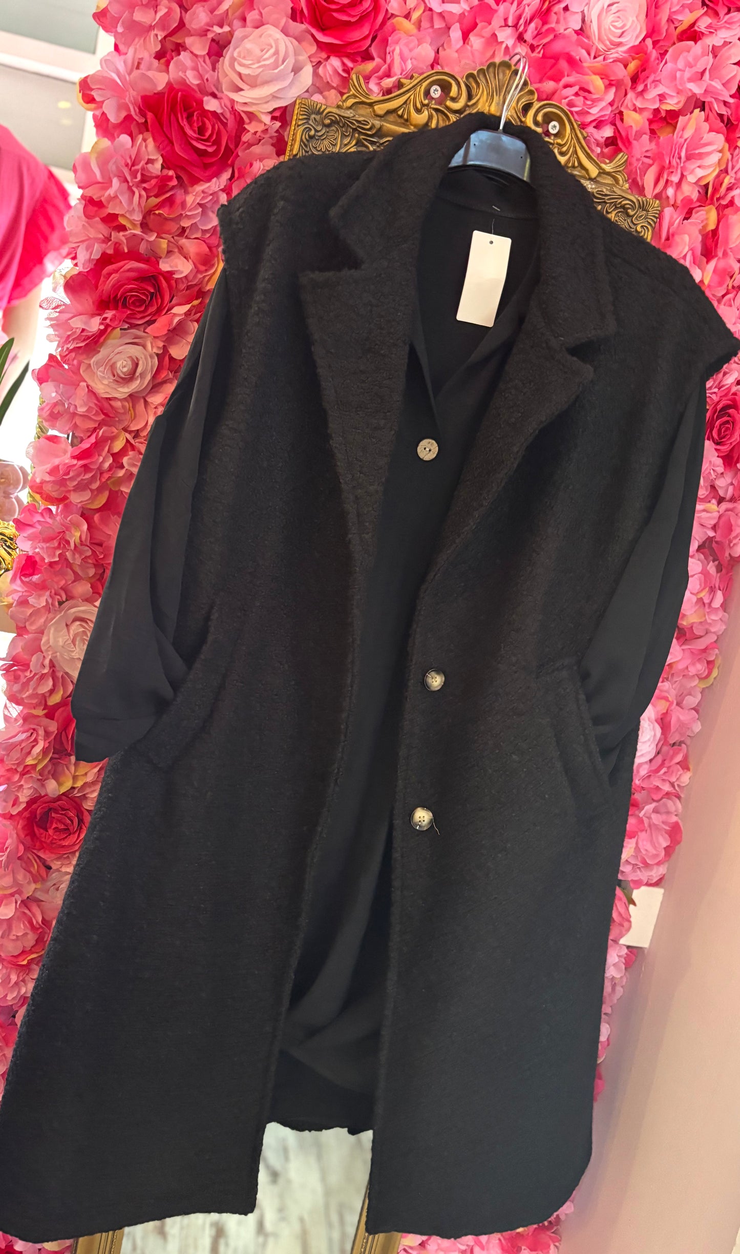 Gilet Boucle Long Zwart Plus Size Maat 48 t/m 54