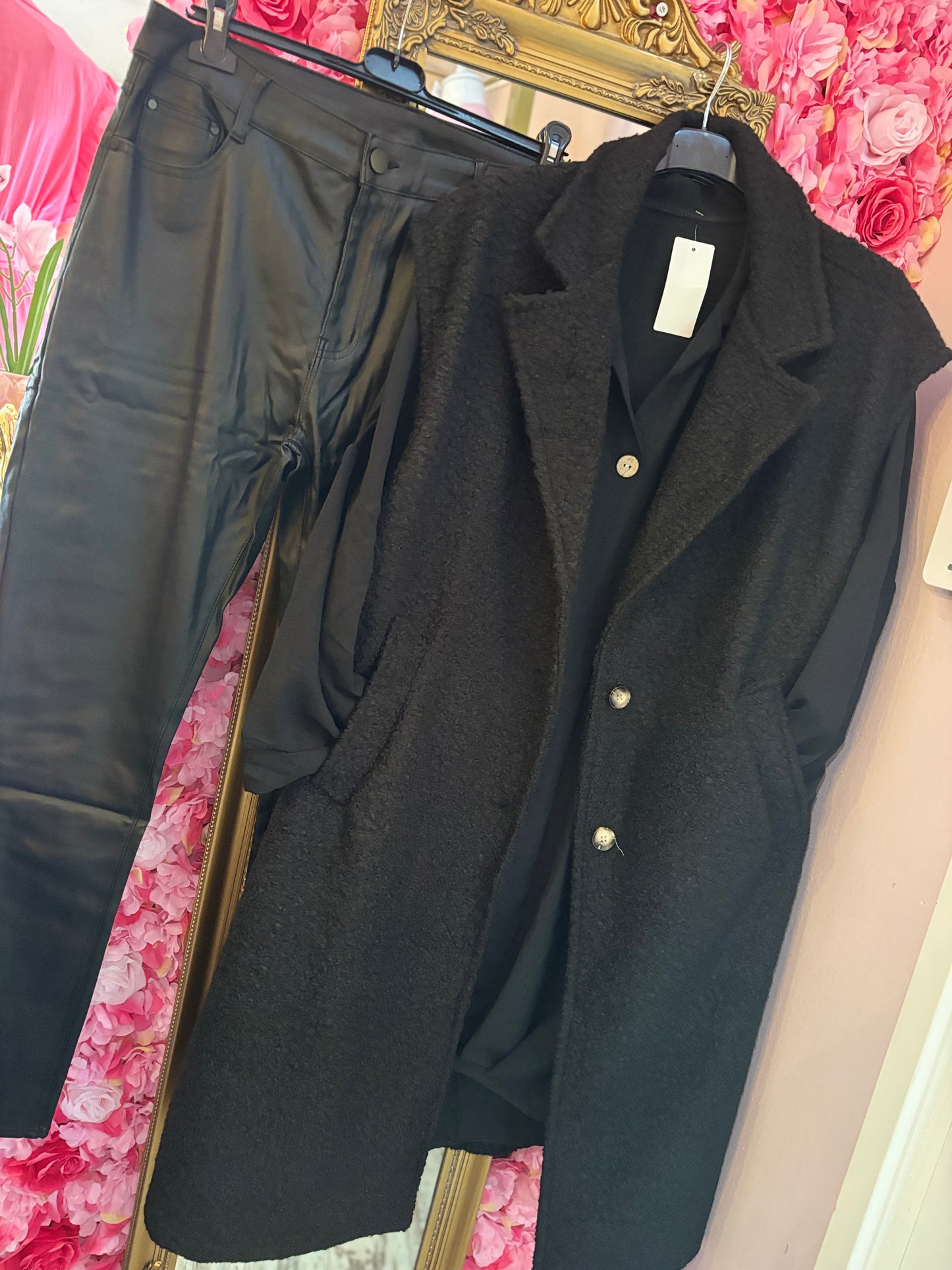 Broek Skinny Gecoat Look Zwart Maat 44 t/m 54