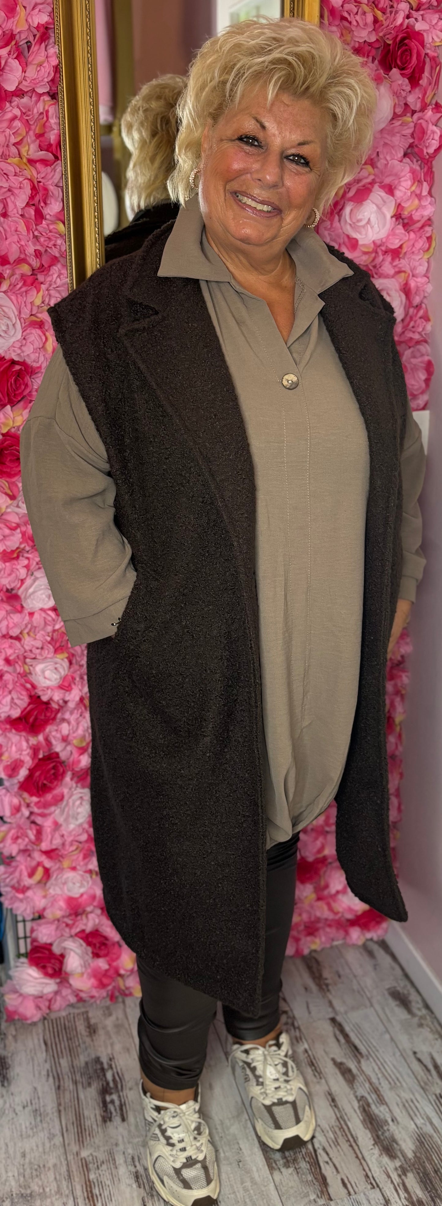 Gilet Boucle Long Bruin Plus Size Maat 48 t/m 54