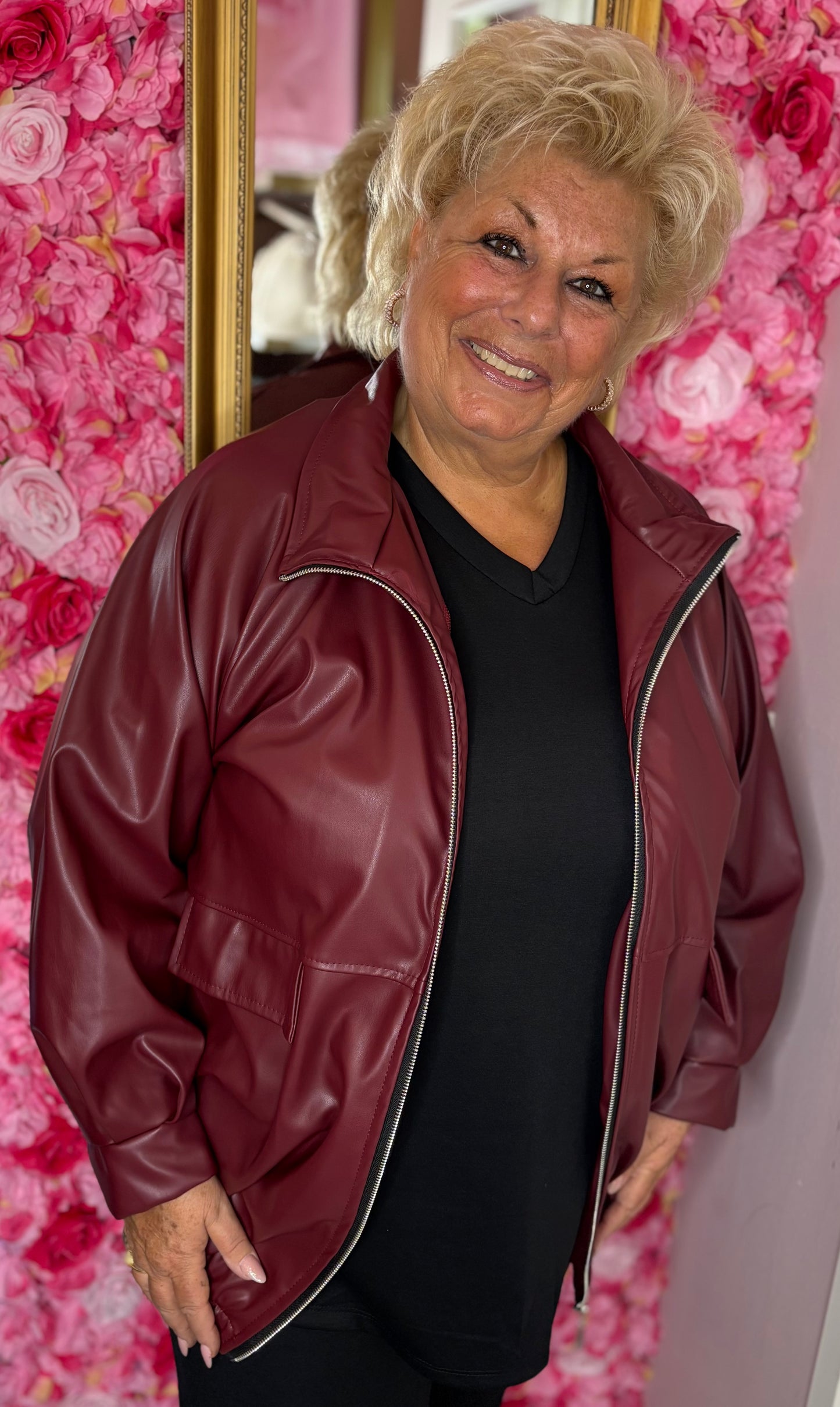 Bomber Leather Look Bordeaux Plus Size Maat 48 t/m 54