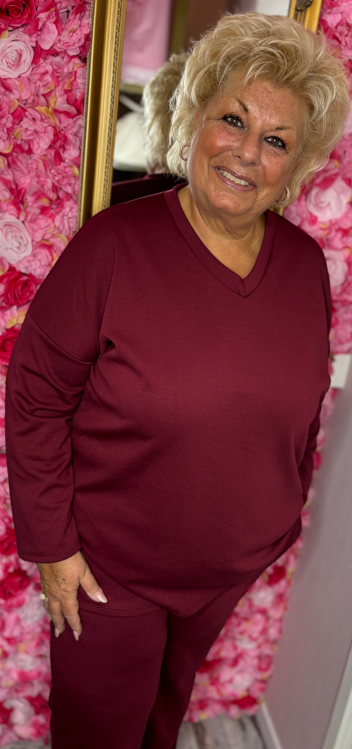 Comfy Set V-Neck Bordeaux Plus Size maat 46 t/m 52