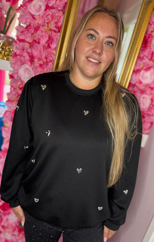 Sweater Silver Love Zwart Plus Size Maat 44 t/m 48