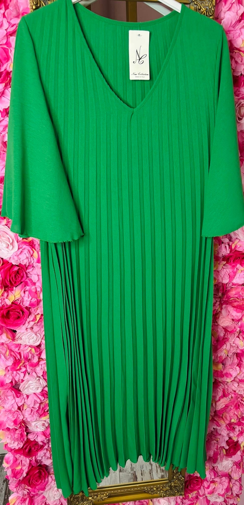 Lange Jurk Plisse Queen Groen Plus Size 44 t/m 50