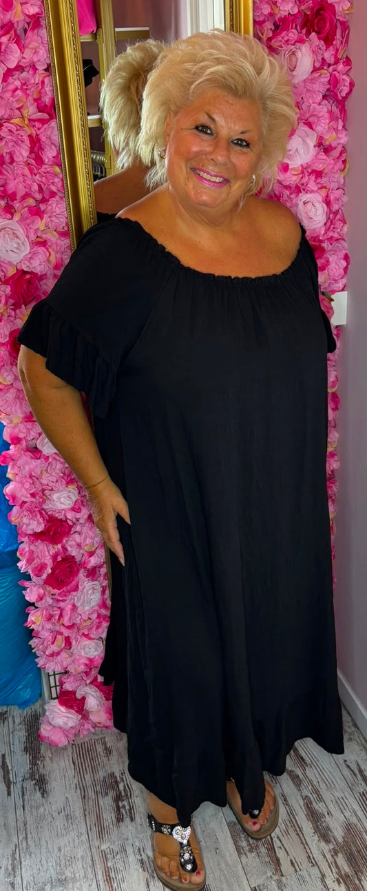 Jurk Linnen Queen Zwart Plus Size Maat 46 t/m 52-54