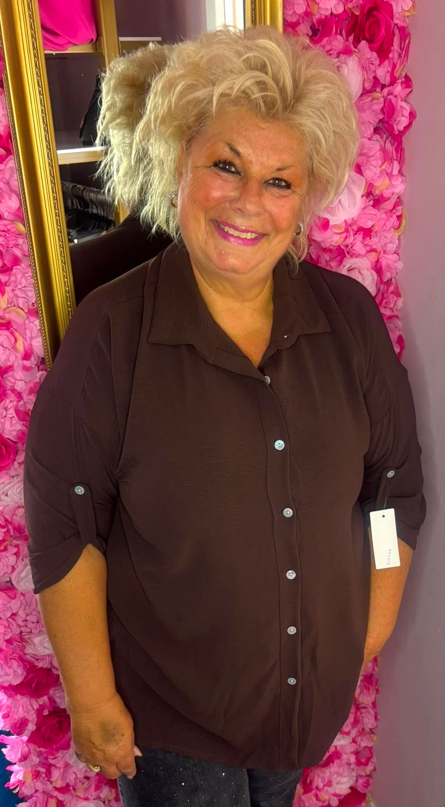 Blouse Doorknoop Bruin Plus Size Maat 44 t/m 50