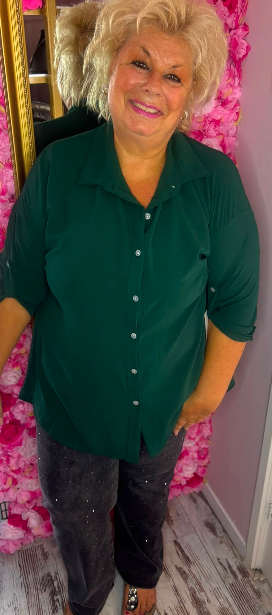 Blouse Doorknoop Groen Plus Size Maat 44 t/m 50