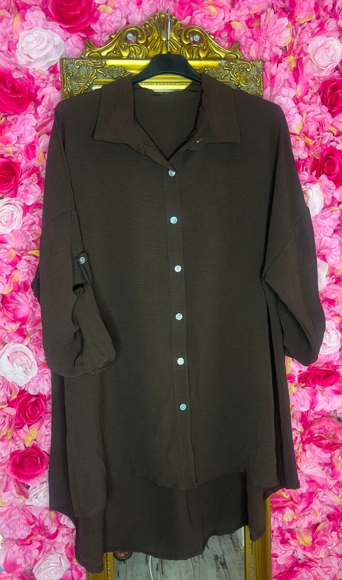 Blouse Doorknoop Bruin Plus Size Maat 44 t/m 50