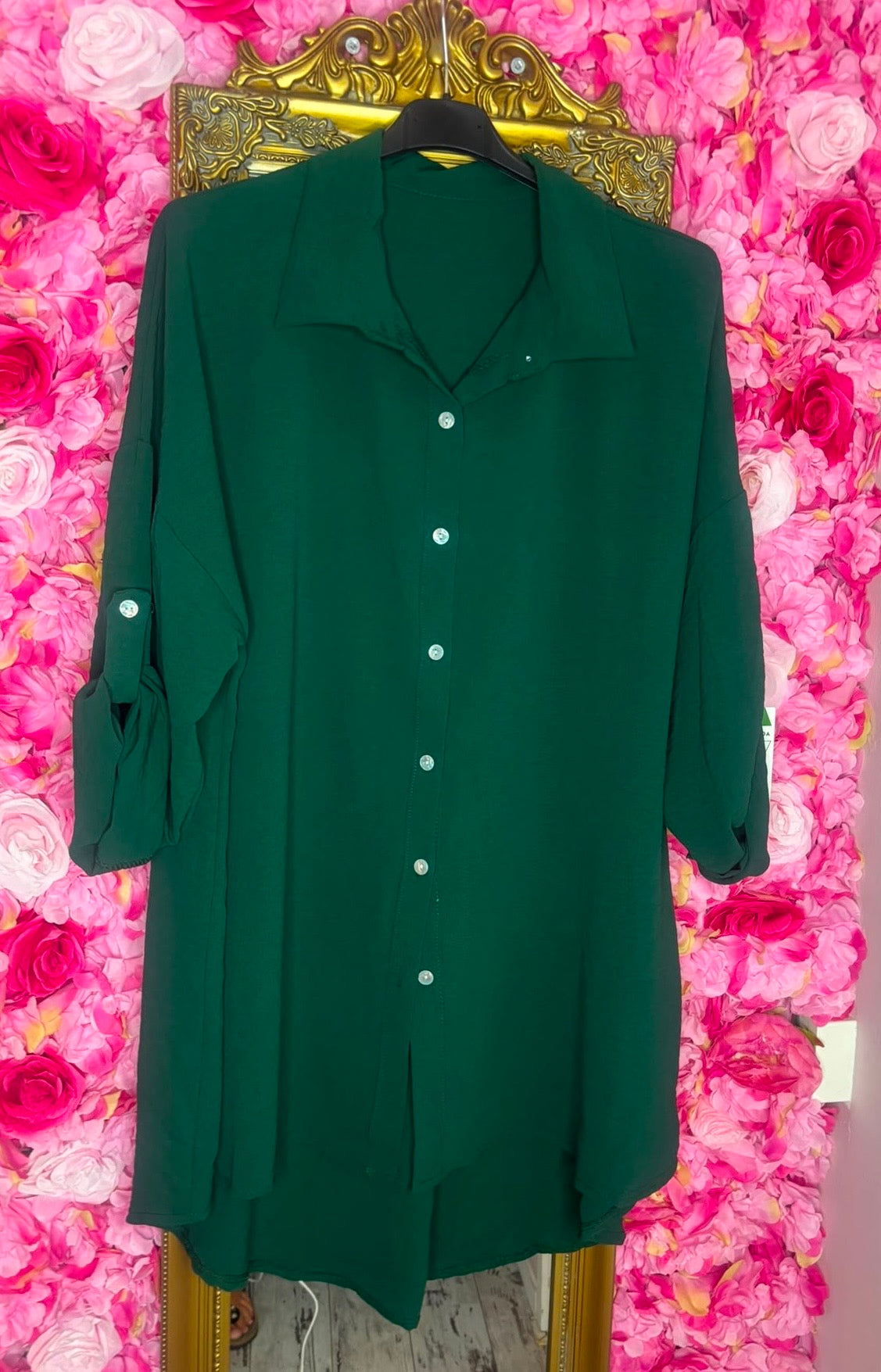 Blouse Doorknoop Groen Plus Size Maat 44 t/m 50