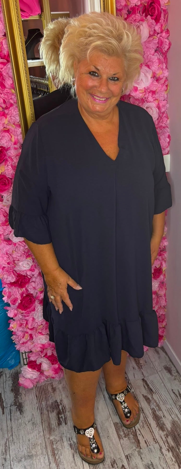 Jurk Now Donker Blauw Plus Size Maat 46 t/m 52
