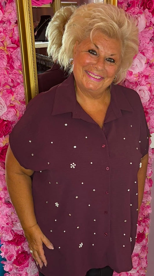 Blouse Parel Bordeaux Plus Size Maat 48 t/m 54