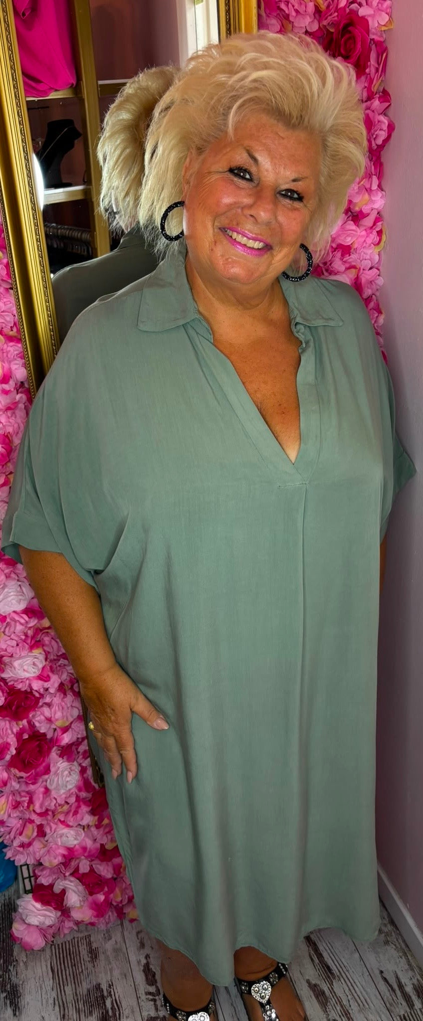 Jurk Fay Katoen Groen Plus Size Maat 50 t/m 58
