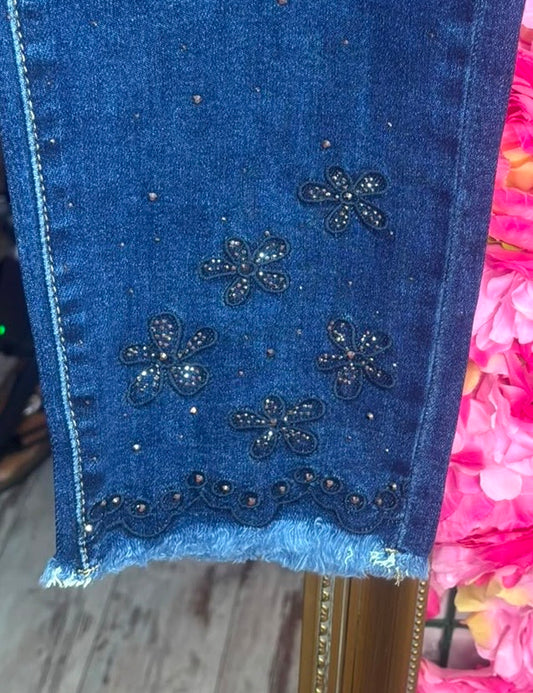 Jeans Skinny Flower Bling Maat 44 t/m 54
