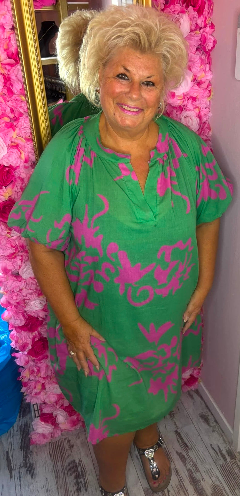 Jurk Pofmouw Chic Guc Groen Plus Size Maat 48 t/m 54