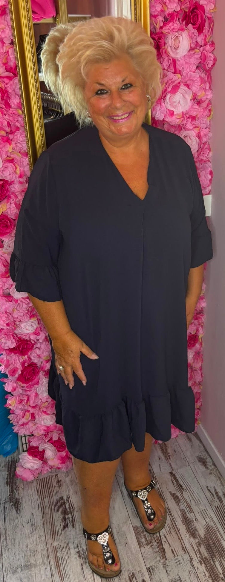 Jurk Now Donker Blauw Plus Size Maat 46 t/m 52