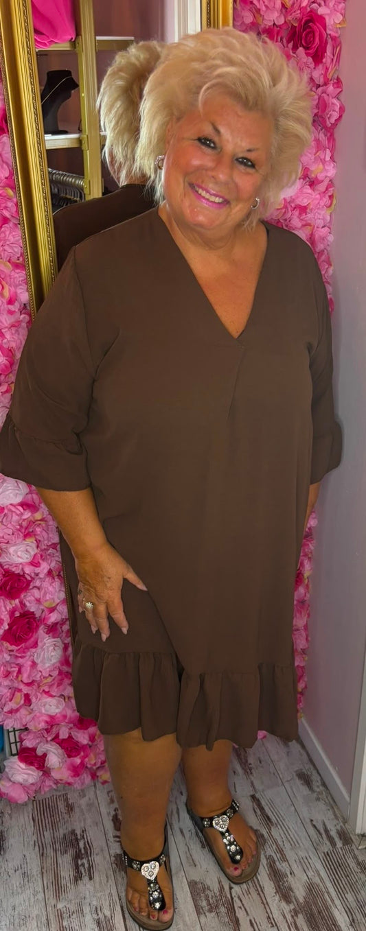 Jurk Now Bruin Plus Size Maat 46 t/m 52