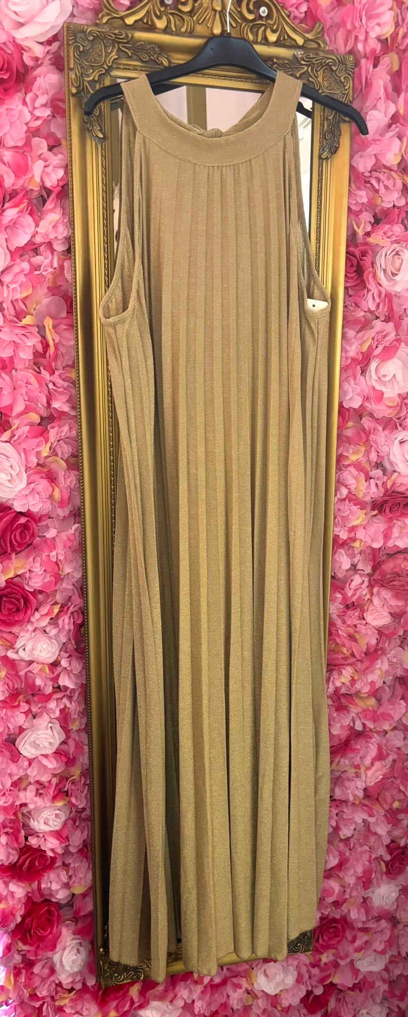 Lange Jurk Plisse Shine Gold Plus Size 44 t/m 52-54