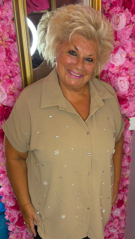 Blouse Parel Camel Plus Size Maat 48 t/m 54