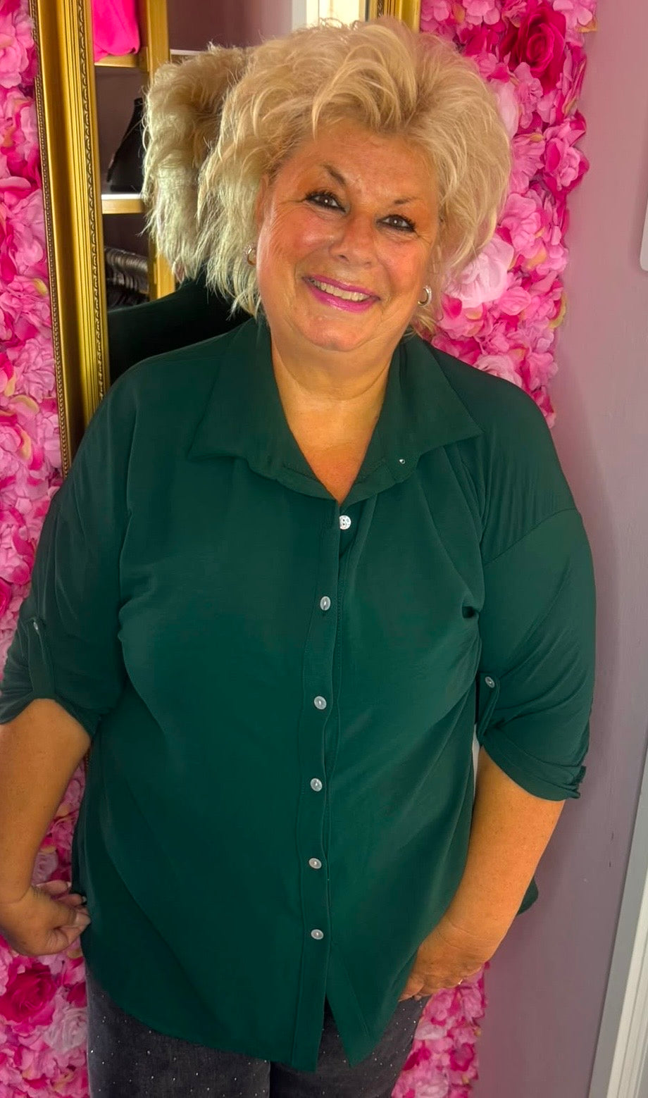 Blouse Doorknoop Groen Plus Size Maat 44 t/m 50