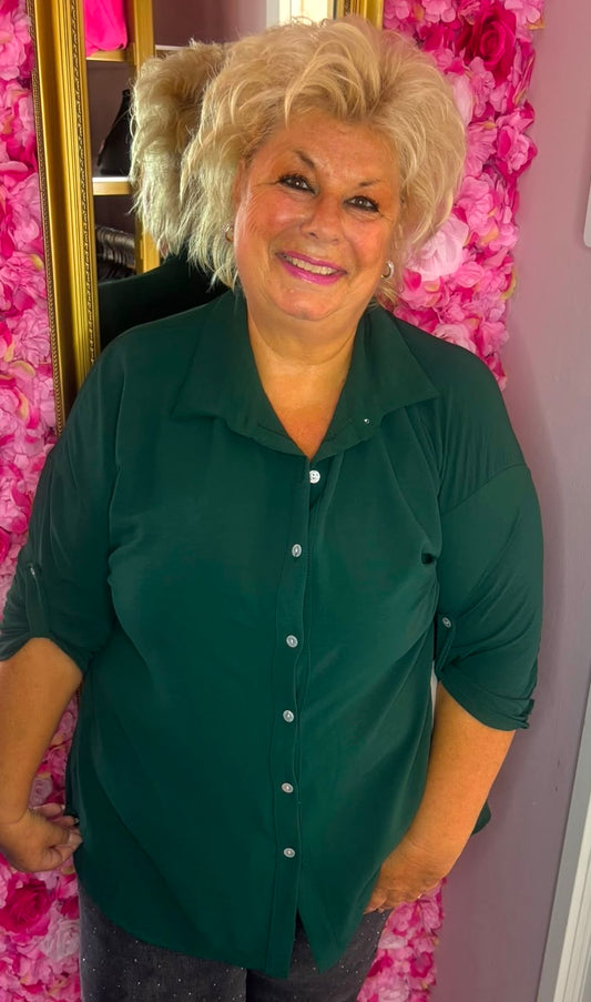 Blouse Doorknoop Groen Plus Size Maat 44 t/m 50